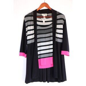 Joseph Ribkoff Women's Size 6 S Gray Pink Black Twin Set Striped Jacket & Cami